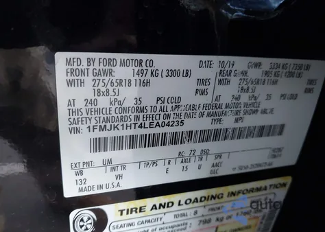 2020 Ford Expedition Xlt Max from USA, damaged, VIN 1FMJK1HT4LEA04235